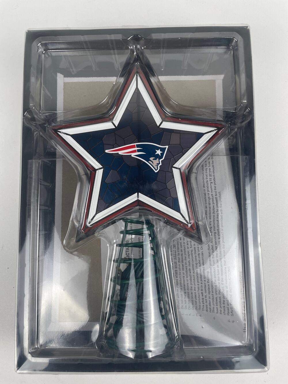 NIB Mosaic Tree Topper Stained Glass New England Patriots NFL 11.25”